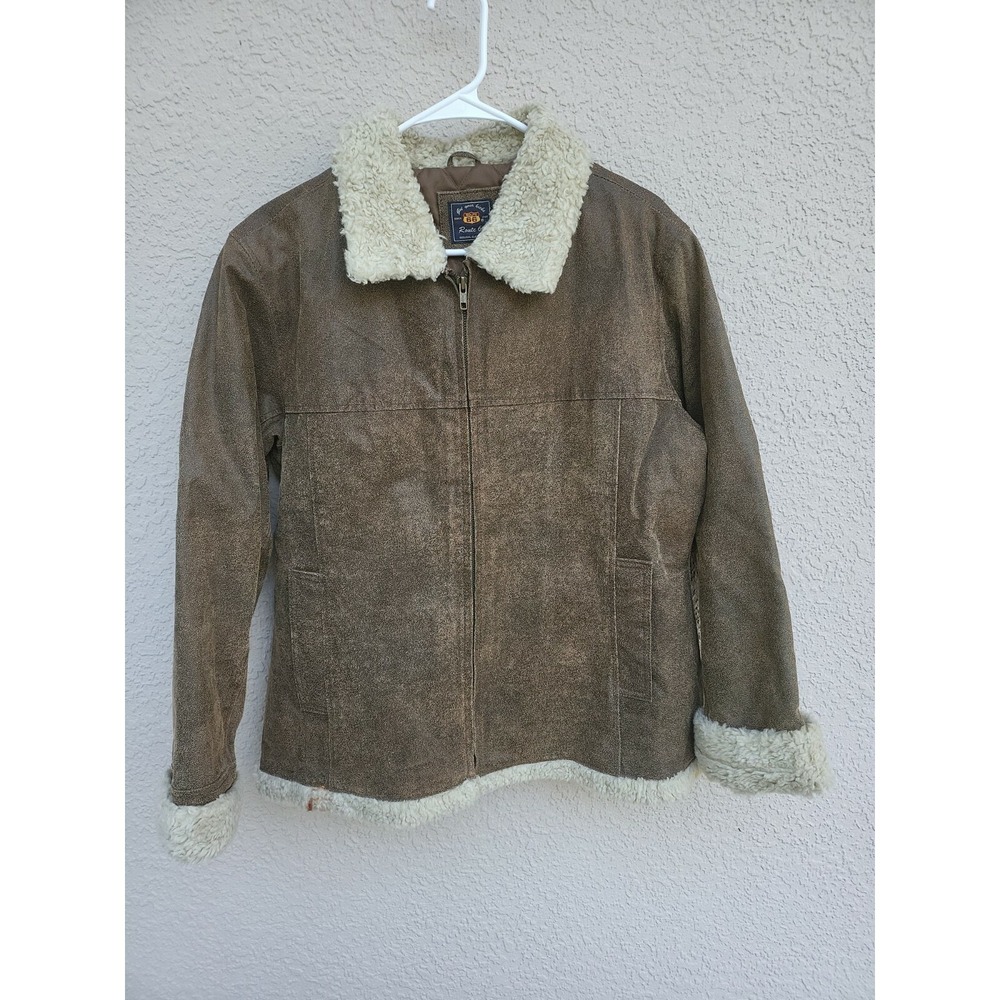 Route 66 Men's Dark Brown Leather Faux Fur Jacket Coat XL
